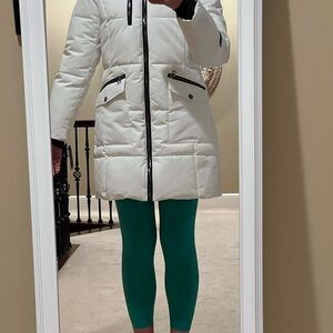 White Puffer Coat with Black Accents